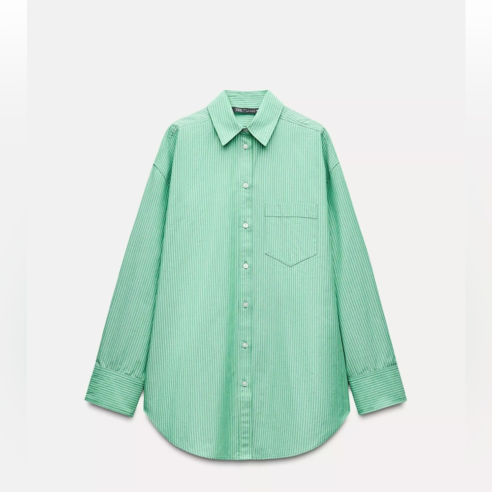 Zara Mint Green Striped Button Down Shirt